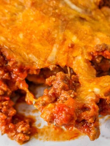 Texas Toast Casserole on a plate with a fork.