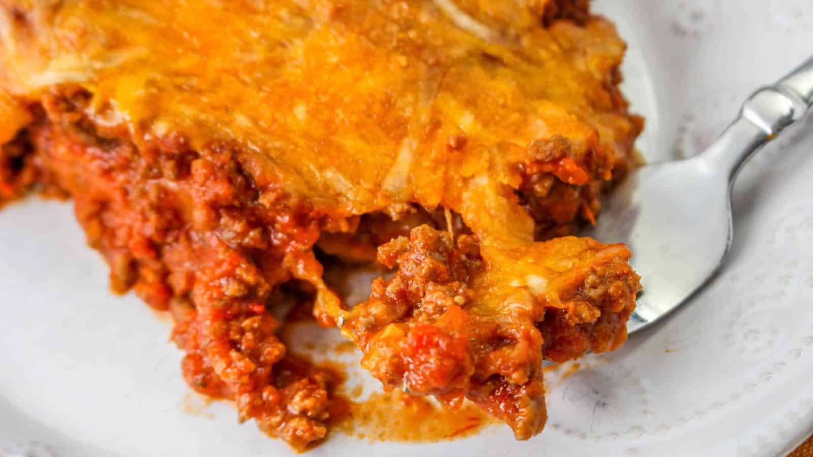 Texas Toast Casserole on a plate with a fork.