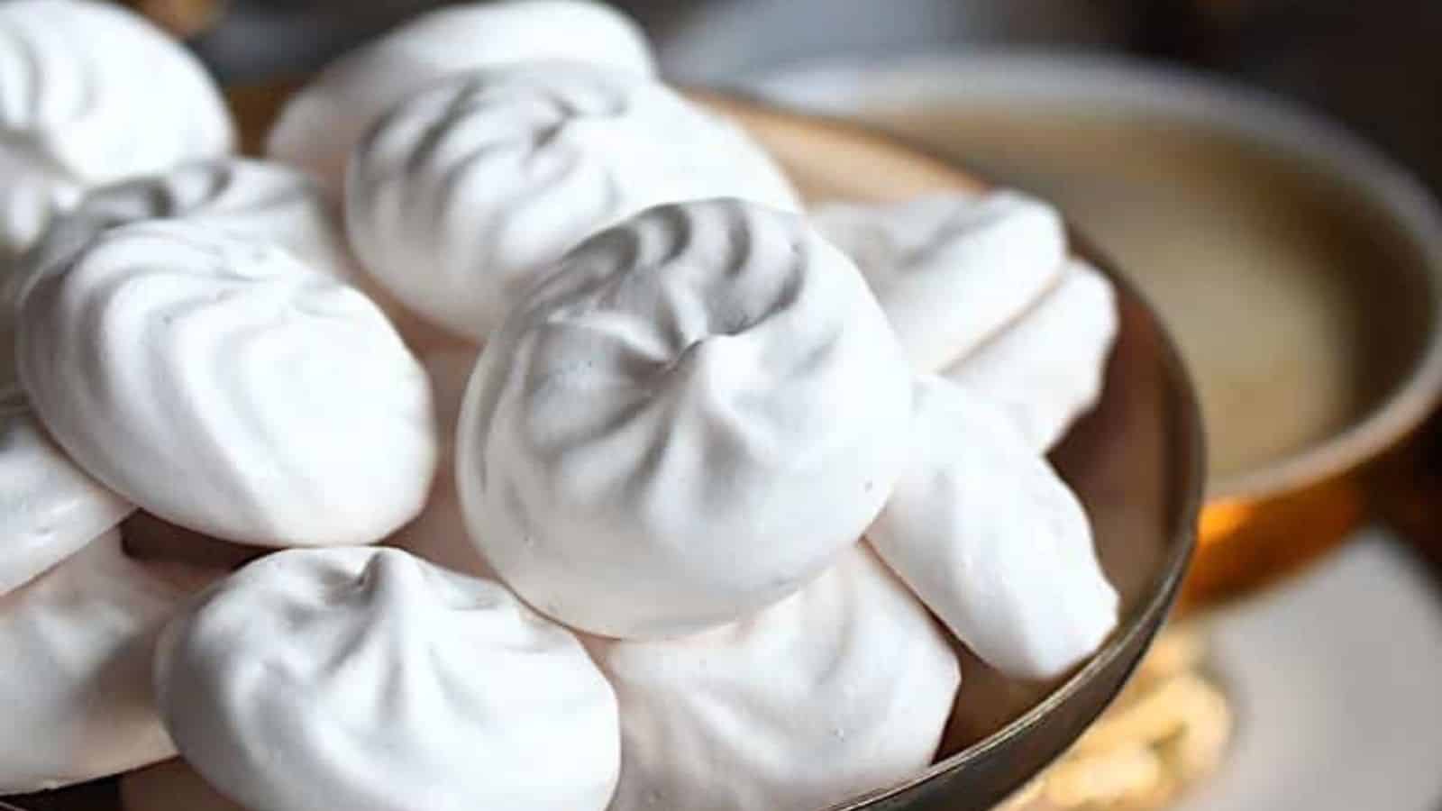 Sugar Free Keto Meringue Cookies in a dark bowl.