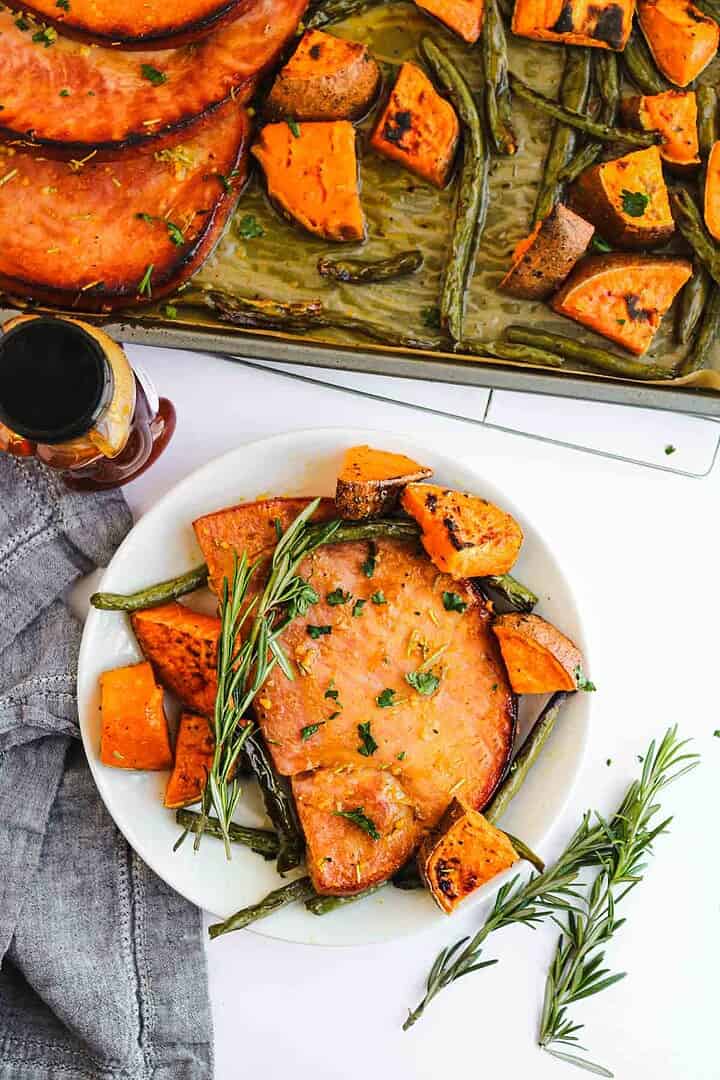 Brown Sugar Veggies and Ham Steak Sheet Pan : Thermocookery