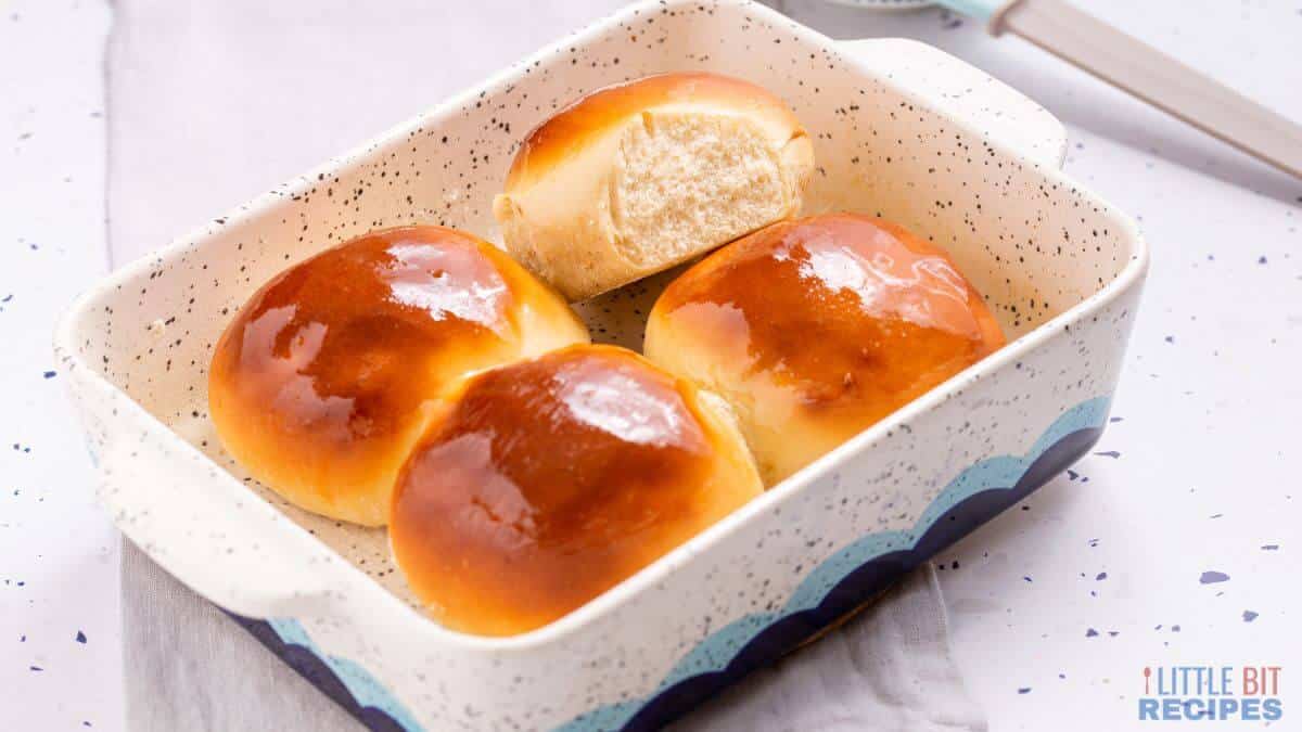 Yeast rolls in baking dish.