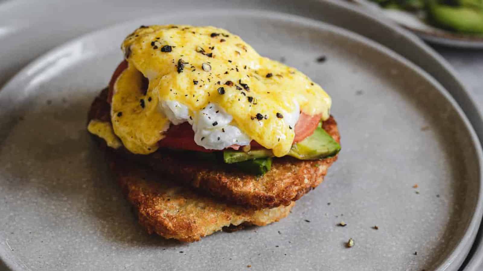 Meatless and Vegetarian Eggs Benedict Recipe with Avocado (Gluten free option!).