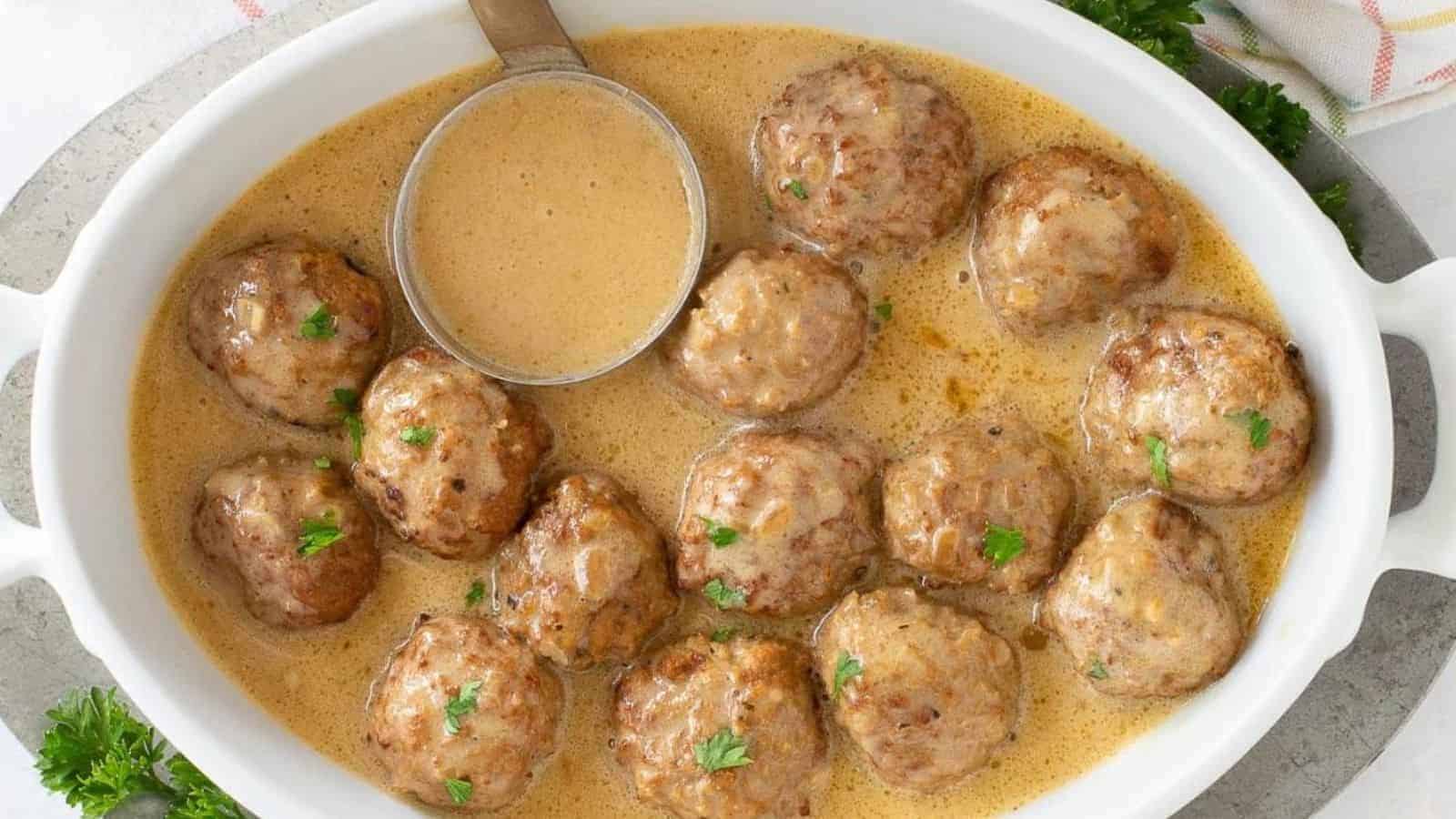 Homemade meatballs served in a rich and savory gravy.