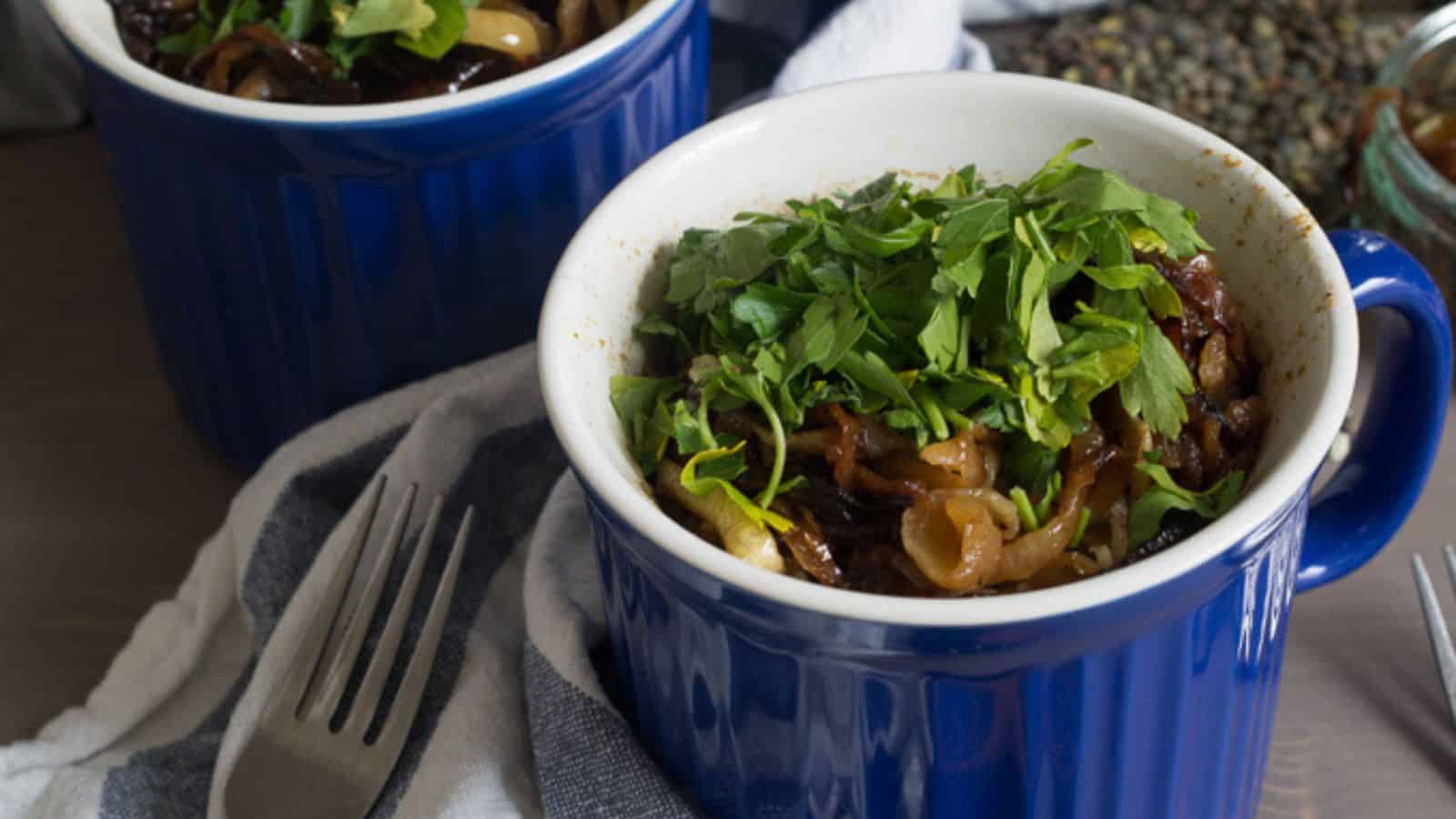 Two mujaddara for one mugs.