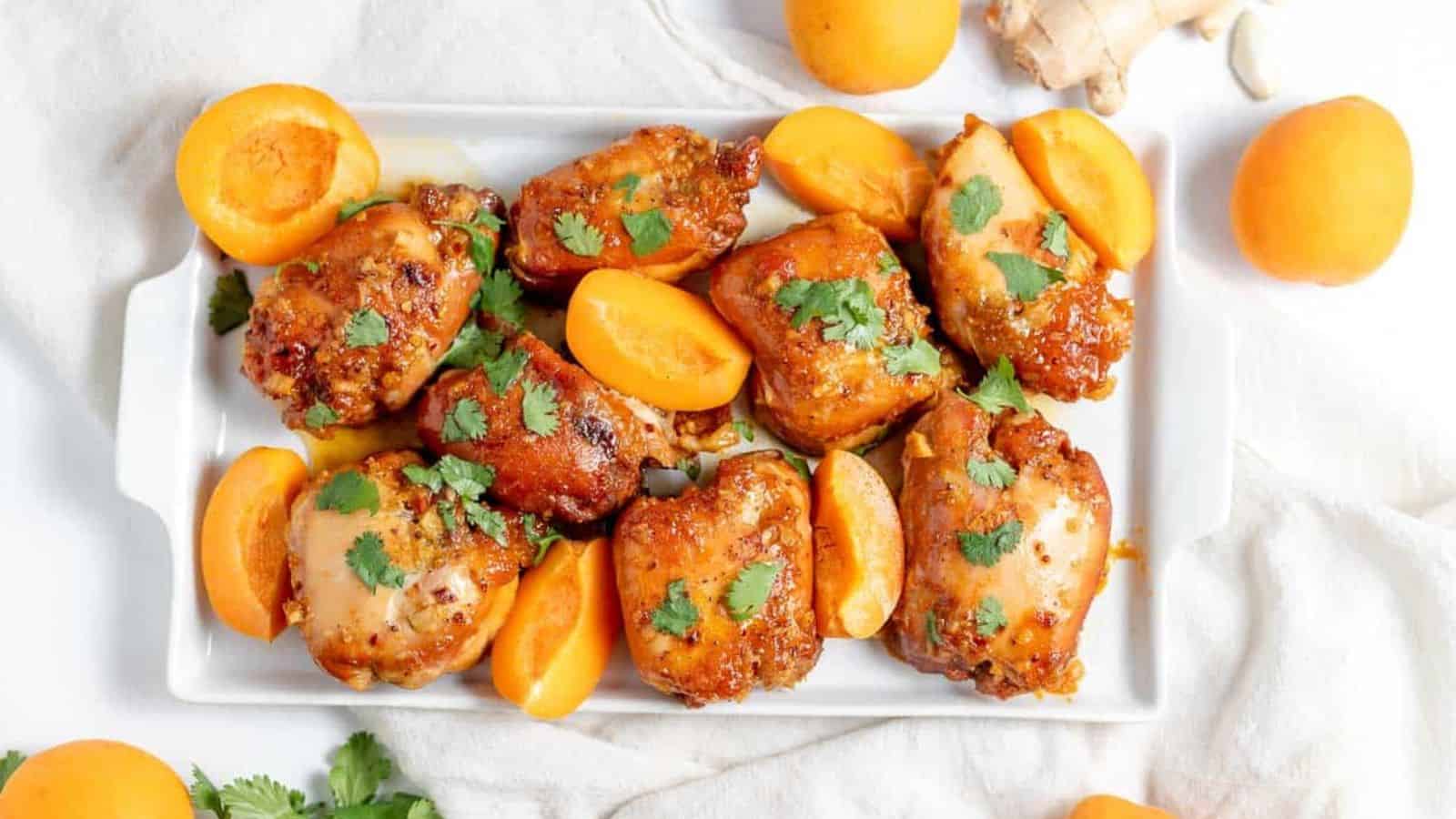 A platter of slow cooker apricot chicken.