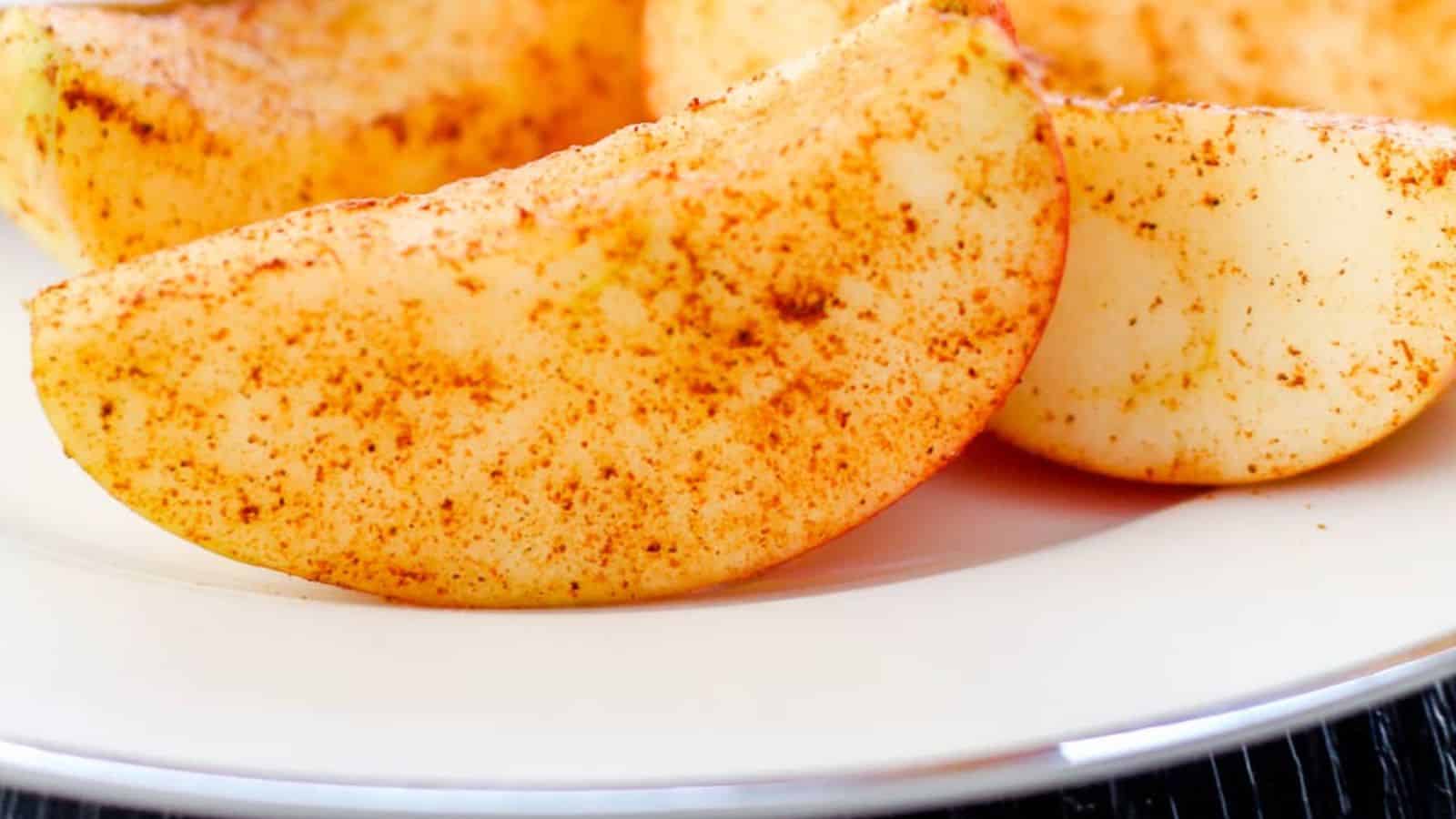 A plate of cinnamon apple snacks.