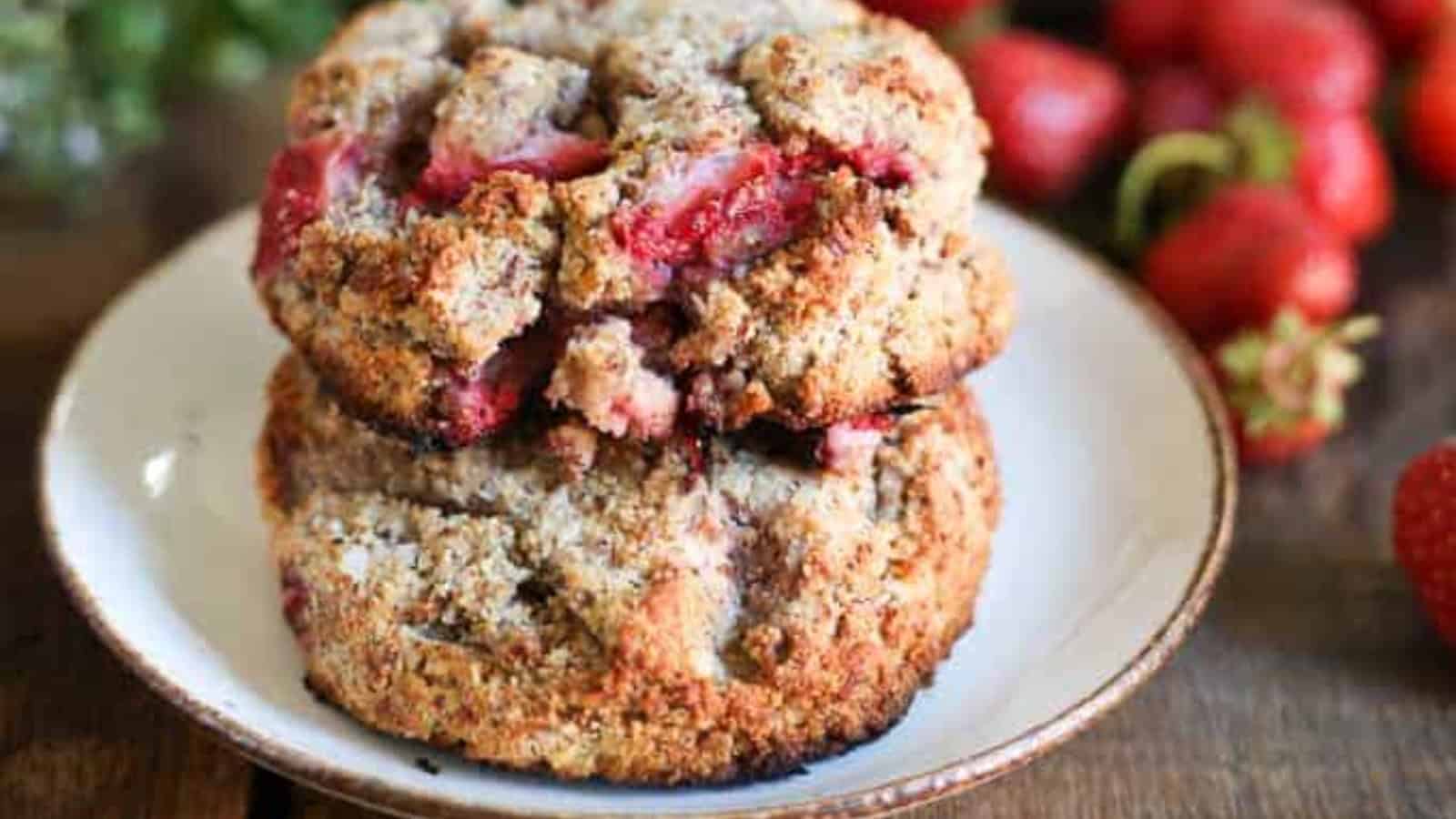 Side view of two scones on top of each other.