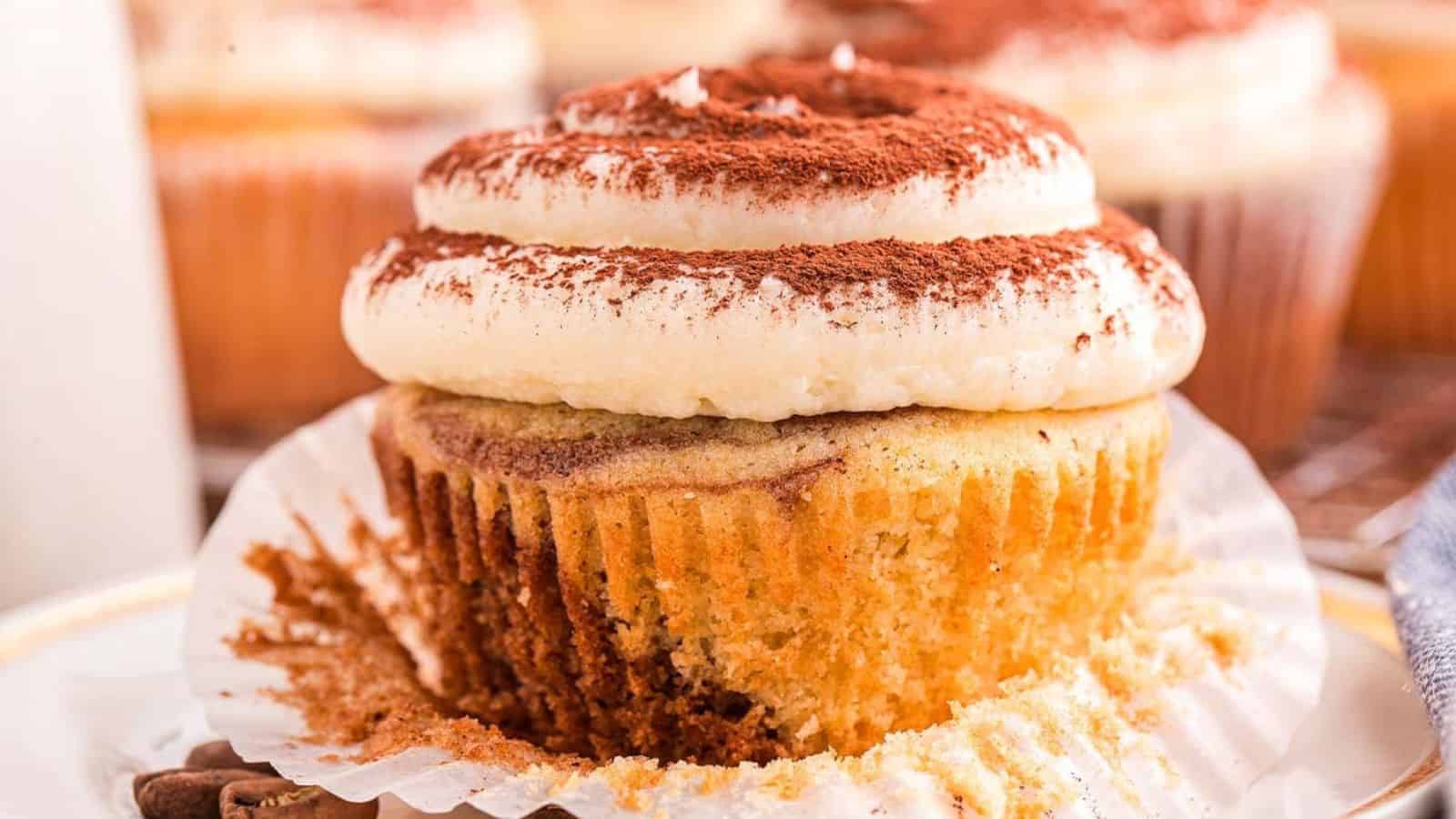 A close up ahot of tiramisu cupcake.