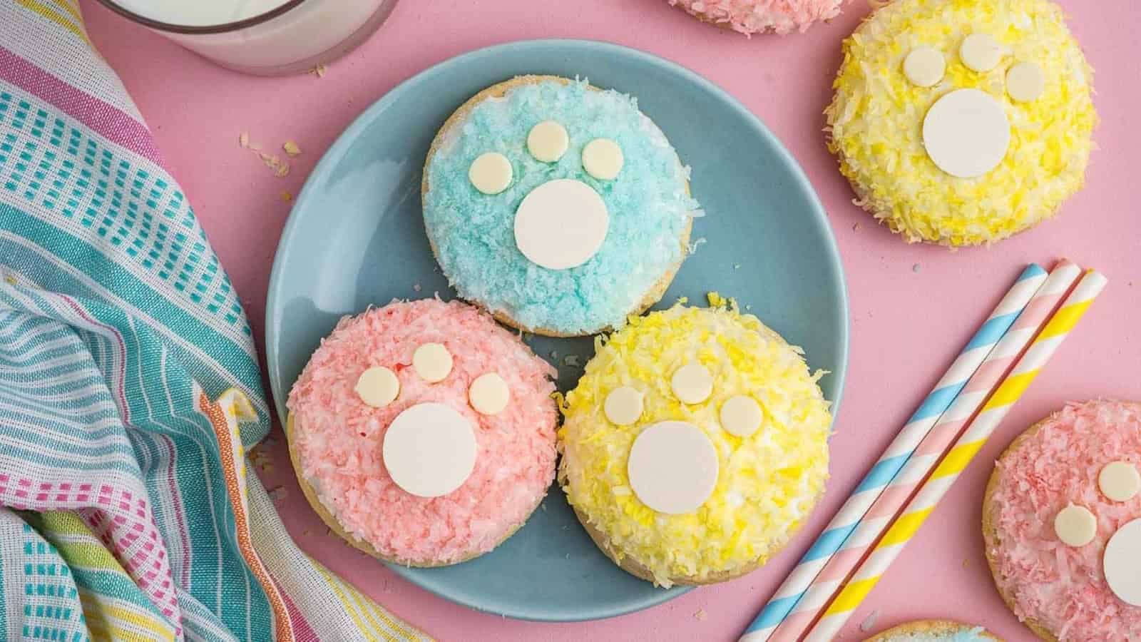 No-bake cookies with bunny paw print designs.